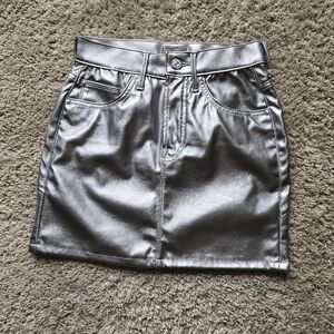 Mother The Vagabond Zip Mini Skirt Womens 25 Silver Dagger